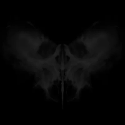 STOPAY mark: a symmetrical, smoke-like skull form on black